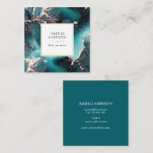 ティール(緑がかった色)グリーン金ゴールド水彩インク名刺 スクエア名刺 (正面/裏面)
