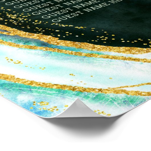 ティール(緑がかった色)グリーン金ゴールド結婚ゲートのテーブル座席表 ポスター (角)