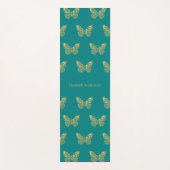 ティール（緑がかった色）グリーン金ゴールド蝶の名前 ヨガマット (正面)
