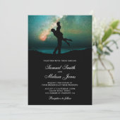 ティール(緑がかった色)グリーン銀河系ロマンティッ結婚クカップルズ 招待状 (スタンド正面)