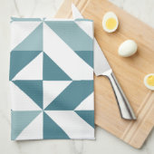 ティール（緑がかった色）グリーン2トーンジオメトリジグザグ キッチンタオル (四つ折り)