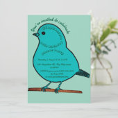 ティール(緑がかった色)&グリーン60誕生日かわいい鳥ディナーパーティー 招待状 (スタンド正面)