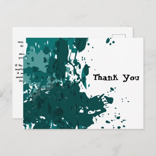 ティール（緑がかった色）グリーン（ばちゃばちゃ）跳ねる、新しいサイトから感謝す結婚る 案内ポストカード (正面/裏面)
