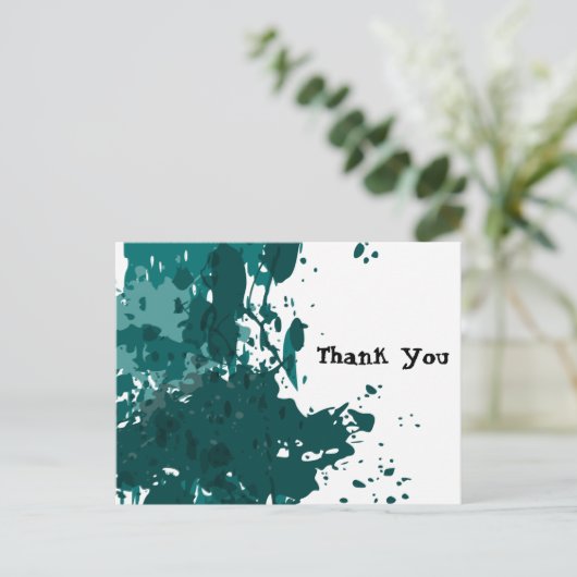 ティール（緑がかった色）グリーン（ばちゃばちゃ）跳ねる、新しいサイトから感謝す結婚る 案内ポストカード (スタンド正面)