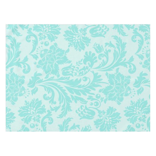 ティール（緑がかった色）グリーン，ブルーヴィンテージダマスクプリントテーブルクロス テーブルクロス (正面(横))