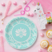 ティール(緑がかった色)グリーン、ブルーヴィンテージダマスクプリント紙プレート ペーパープレート (パーティー)