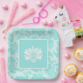 ティール（緑がかった色）グリーン、ブルーヴィンテージダマスクプリント紙プレート ペーパープレート (パーティー)