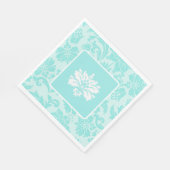 ティール(緑がかった色)グリーン、ブルーヴィンテージダマスクプリント スタンダードランチョンナプキン (角)