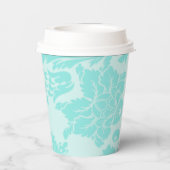 ティール(緑がかった色)グリーン、ブルーヴィンテージダマスクプリント 紙コップ (裏面)