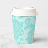 ティール(緑がかった色)グリーン、ブルーヴィンテージダマスクプリント 紙コップ (右)