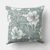 ティール（緑がかった色）グリーン&ホワイトトロピカル装飾用クッション クッション (裏面)
