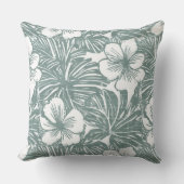 ティール（緑がかった色）グリーン&ホワイトトロピカル装飾用クッション クッション (正面)