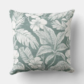 ティール（緑がかった色）グリーン&ホワイト沿岸フローラ装飾用クッション クッション (裏面)