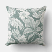ティール（緑がかった色）グリーン&ホワイト沿岸フローラ装飾用クッション クッション (正面)