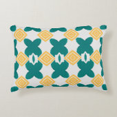 ティール（緑がかった色）グリーン、蝶のような形と黄色のダイヤモンド アクセントクッション (正面)