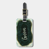 ティール（緑がかった色）グリーン&金ゴールドアガテマーブルグルームトラベル ラゲッジタグ (正面縦)