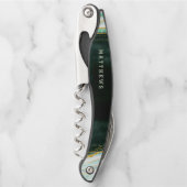 ティール(緑がかった色)グリーン&金ゴールドアガテマーブルズモノグラム ソムリエナイフ (正面)