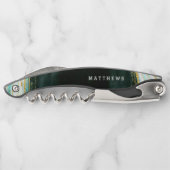 ティール(緑がかった色)グリーン&金ゴールドアガテマーブルズモノグラム ソムリエナイフ (裏面)