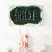 ティール（緑がかった色）グリーン&金ゴールドアガテマーブルズ結婚ウェルカム 横断幕 (インサイチュ)