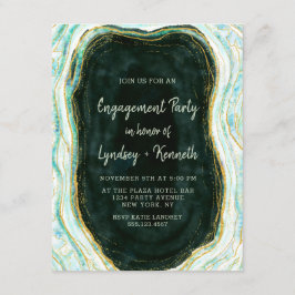 ティール(緑がかった色)グリーン&金ゴールドアガテマーブル婚約パーティ 招待状