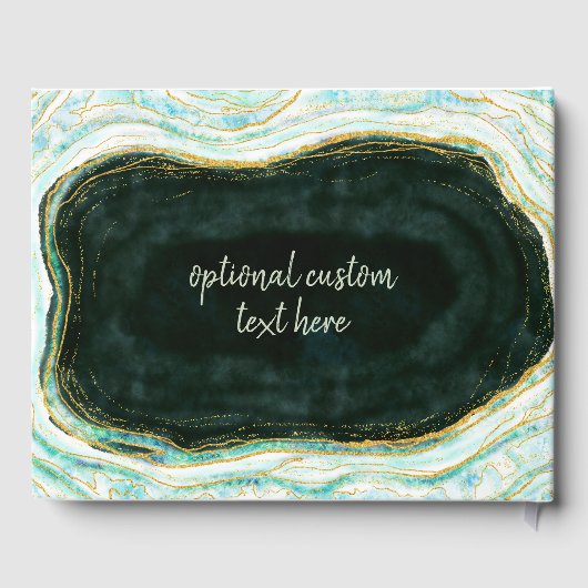 ティール（緑がかった色）グリーン&金ゴールドアゲートマーブルゲーデ結婚ーズ ゲストブック (裏面)