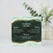 ティール(緑がかった色)グリーン&金ゴールドアゲートマーブルジオードスクエアディナー メニュー (スタンド正面)