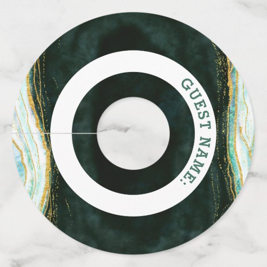 ティール(緑がかった色)グリーン&金ゴールドアゲートマーブルジオードロック結婚ズ ワイングラスタグ (裏面)