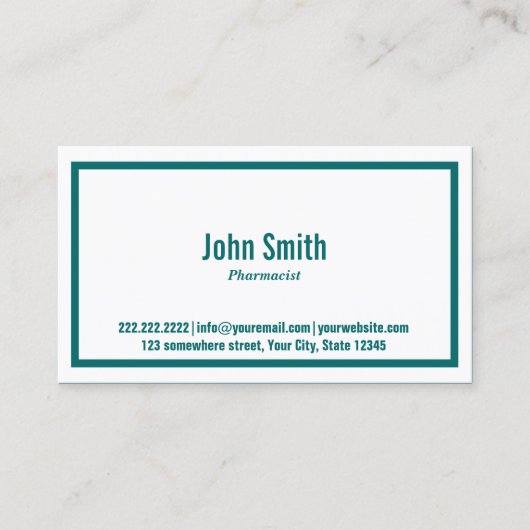 ティール（緑がかった色）グリー縁どン薬剤師ビジネスカード 名刺 (正面)