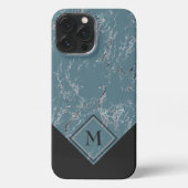 ティール(緑がかった色)グレイカスタムブラックマーブルオンシックブルーグリーン iPhoneケース (裏面)