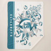 ティール(緑がかった色)グレイ女子スポーツデコールバレーボールのスター シェルパブランケット (正面)