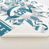 ティール(緑がかった色)グレイ女子スポーツデコールバレーボールのスター シェルパブランケット (3/4)