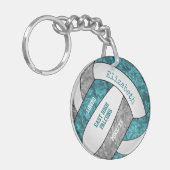 ティール(緑がかった色)グレイ女子名前をカスタムするスポーツバレーボール キーホルダー (正面左)