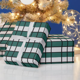 ティール（緑がかった色）グレイ市松模様にク ラッピングペーパー