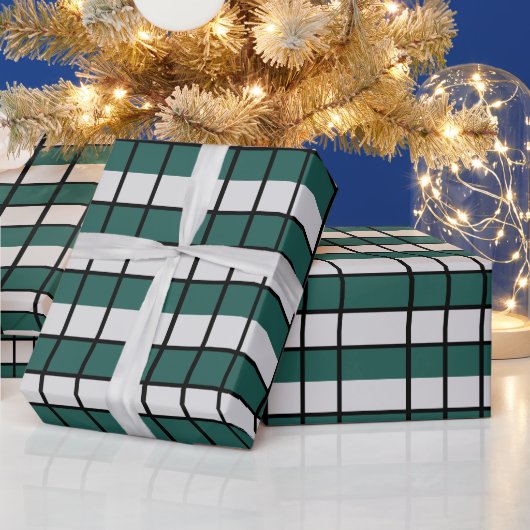 ティール(緑がかった色)グレイ市松模様にク ラッピングペーパー (クリスマス)