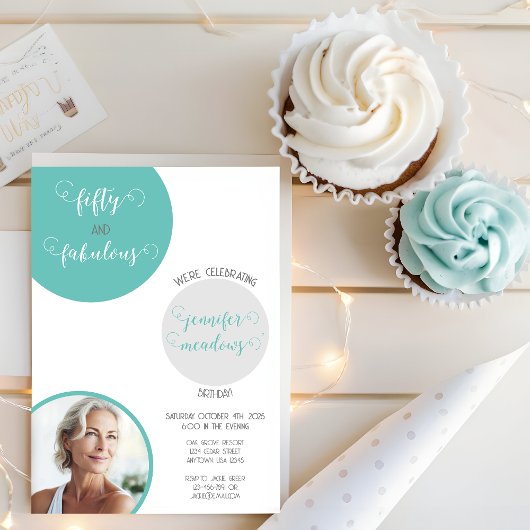 ティール（緑がかった色）グレイ50と素晴らしい誕生日 招待状