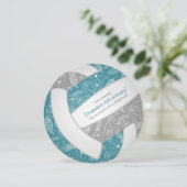 ティール（緑がかった色）グレイwフローラドードルボリー女の子の誕生日 案内状 (スタンド正面)