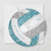 ティール（緑がかった色）グレイwフローラドードルボリー女の子の誕生日 案内状 (裏面)