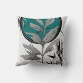 ティール(緑がかった色)グレーとブラック抽象芸術水彩リーフ クッション (裏面)