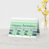 ティール（緑がかった色）グレーと白ストライプ色 カード (黄色い花)