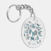 ティール（緑がかった色）グレーのサッカーボールのパンク女モノグラムのの子 キーホルダー (正面左)