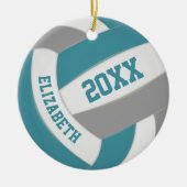 ティール（緑がかった色）グレーのチームカラーはキープザバレーボール セラミックオーナメント (正面)