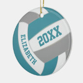 ティール（緑がかった色）グレーのチームカラーはキープザバレーボール セラミックオーナメント (左)