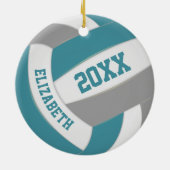 ティール（緑がかった色）グレーのチームカラーはキープザバレーボール セラミックオーナメント (裏面)