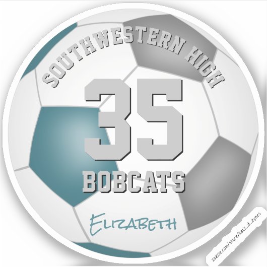 ティール(緑がかった色)グレーのチームカラーキッズのサッカー宴会の好意 シール (正面)