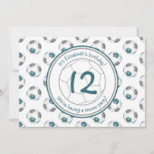 ティール（緑がかった色）グレーの女の子のサッカーの誕生日またはチームパーティー 招待状 (裏面)