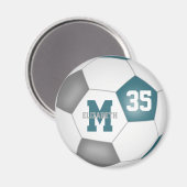 ティール（緑がかった色）グレーの女の子の男の子サッカーチームの色 マグネット (正面/裏面)