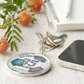 ティール(緑がかった色)グレーの女の子の男の子スポーツチーム名サッカー キーホルダー (側面)