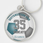 ティール(緑がかった色)グレーの女の子の男の子スポーツチーム名サッカー キーホルダー (正面)