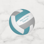 ティール(緑がかった色)グレーの女の子の男の子スポーツバレーボールお祝い コンフェッティ (スモール正面)