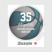 ティール（緑がかった色）グレーの女の子の男の子バスケットボールのチームカラー シール (シート)